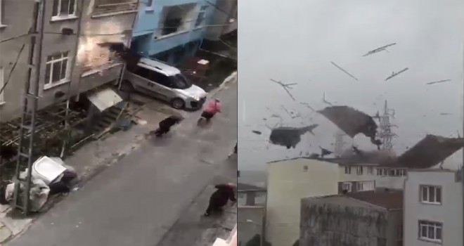Avcılar'da bir kadın uçan çatıdan son anda kurtuldu