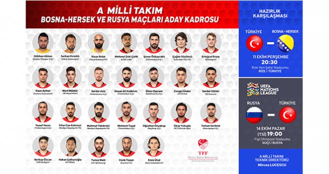 A Milli Futbol Takımı'nın aday kadrosu açıklandı