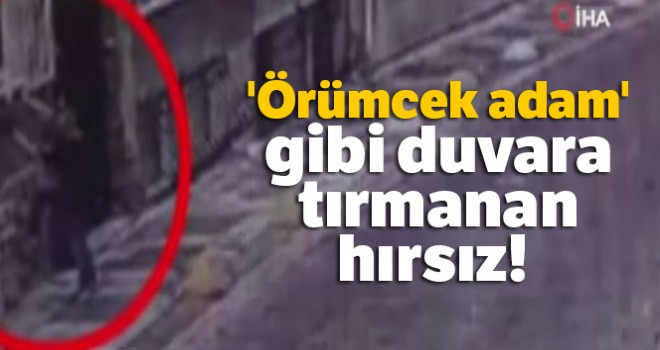  'Örümcek adam' gibi duvara tırmanan hırsız kamerada