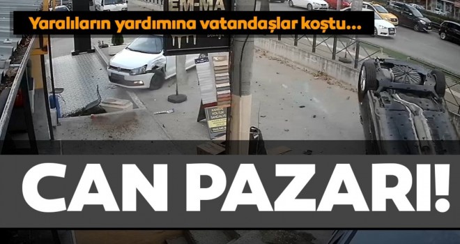  İki otomobil çarpıştı, takla atan otomobildeki yaralıları vatandaşlar çıkardı...