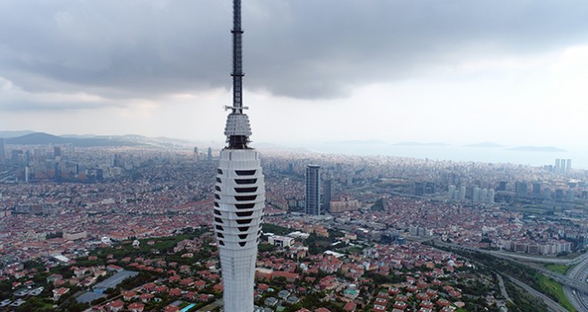 Çamlıca Kulesi'nde gelinen son durum havadan görüntülendi