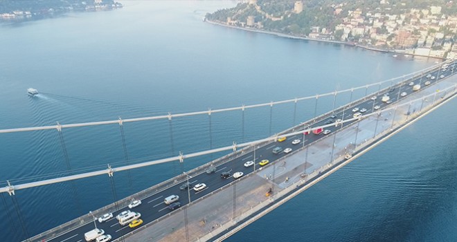 FSM Köprüsü'ndeki asfalt çalışmasında son durum havadan görüntülendi