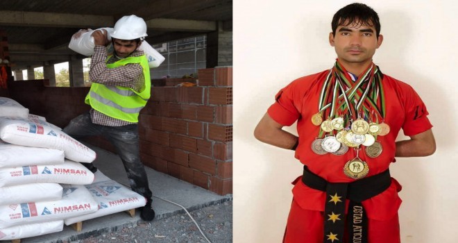 Afganistan'ın kick boks şampiyonu, Erzincan'da inşaatlarda çalışarak geçimini sürdürüyor