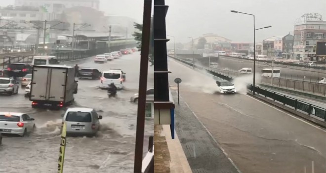 Bursa'da sağanak yağış yolları göle çevirdi