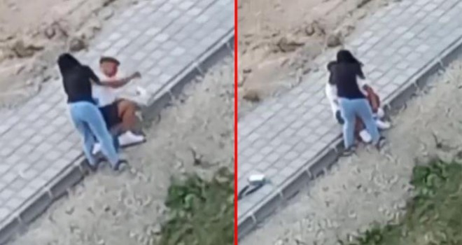 Genç kadın, kaldırımda oturan erkeği tokatlayıp ölümle tehdit etti