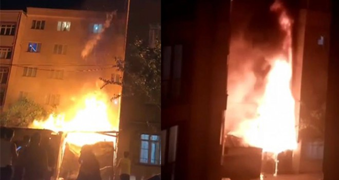 Esenyurt'ta iki bina arasındaki hurda deposu alev alev yandı