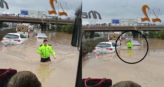 Selin vurduğu İzmir'de polis beline kadar suya girdi, herkesin takdirini topladı