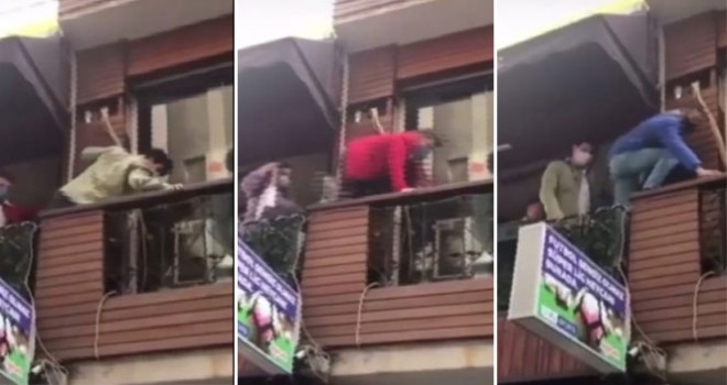 Polisi görünce kafenin balkonundan yan balkona böyle kaçtılar
