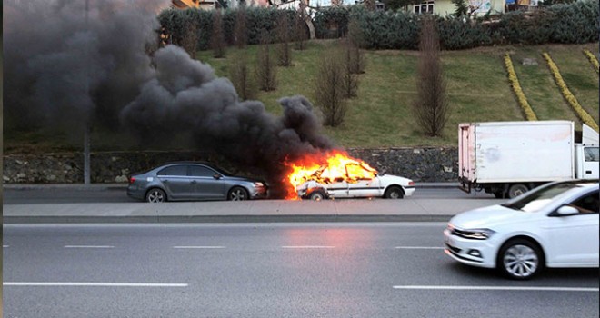 Şişli'de LPG'li otomobil alev alev yandı