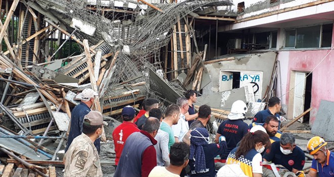 Amasya'da fabrika inşaatında göçük