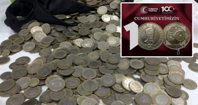 Cumhuriyet'in 100. yılına özel 5 TL'lik madeni para tedavüle girdi