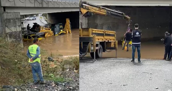 Sağanak yağış nedeniyle aracıyla mahsur kaldı