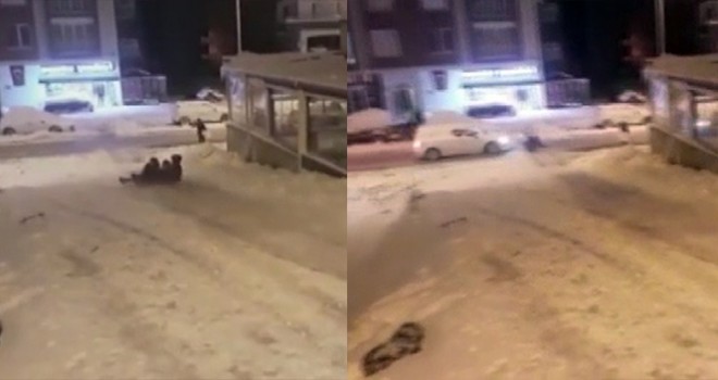  Giresun'da mahalle arasında poşetle kayak keyfi kazayla bitti