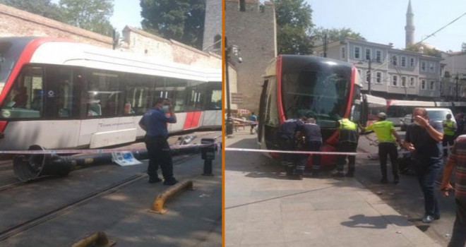 İstanbul'da tramvay raydan çıktı: Vatandaşlar panikle kaçtı