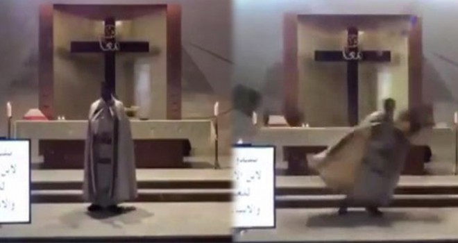 Beyrut'taki patlamada kilisede ayin yapan papazın kaçış anı kamerada