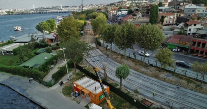 Eminönü Alibeyköy tramvay hattı inşaatında son durum havadan görüntülendi