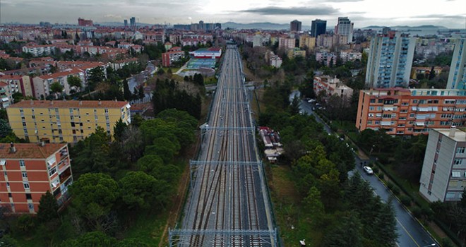 Halkalı-Gebze banliyö hattındaki son durum havadan görüntülendi