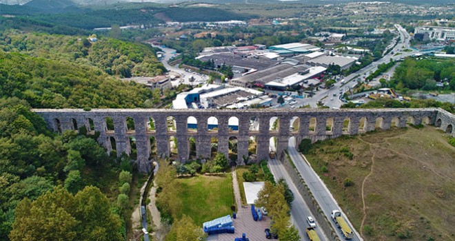 Restorasyonuna başlanan Eyüpsultan'daki Kovuk Kemer havadan görüntülendi