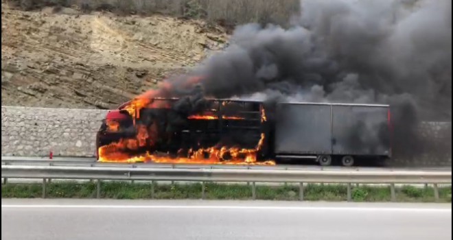 Samsun'da 600 bin liralık pamuk, tırla birlikte alev alev yandı