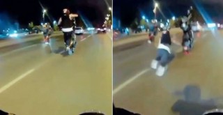 Pendik'te motosikletli magandanın tek teker kazası kamerada